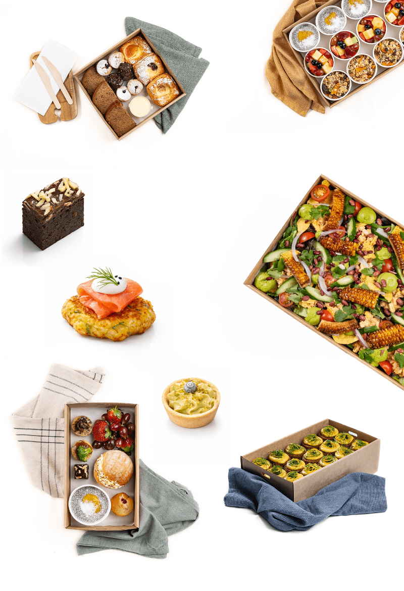 Freshly prepared catering packed for collection.