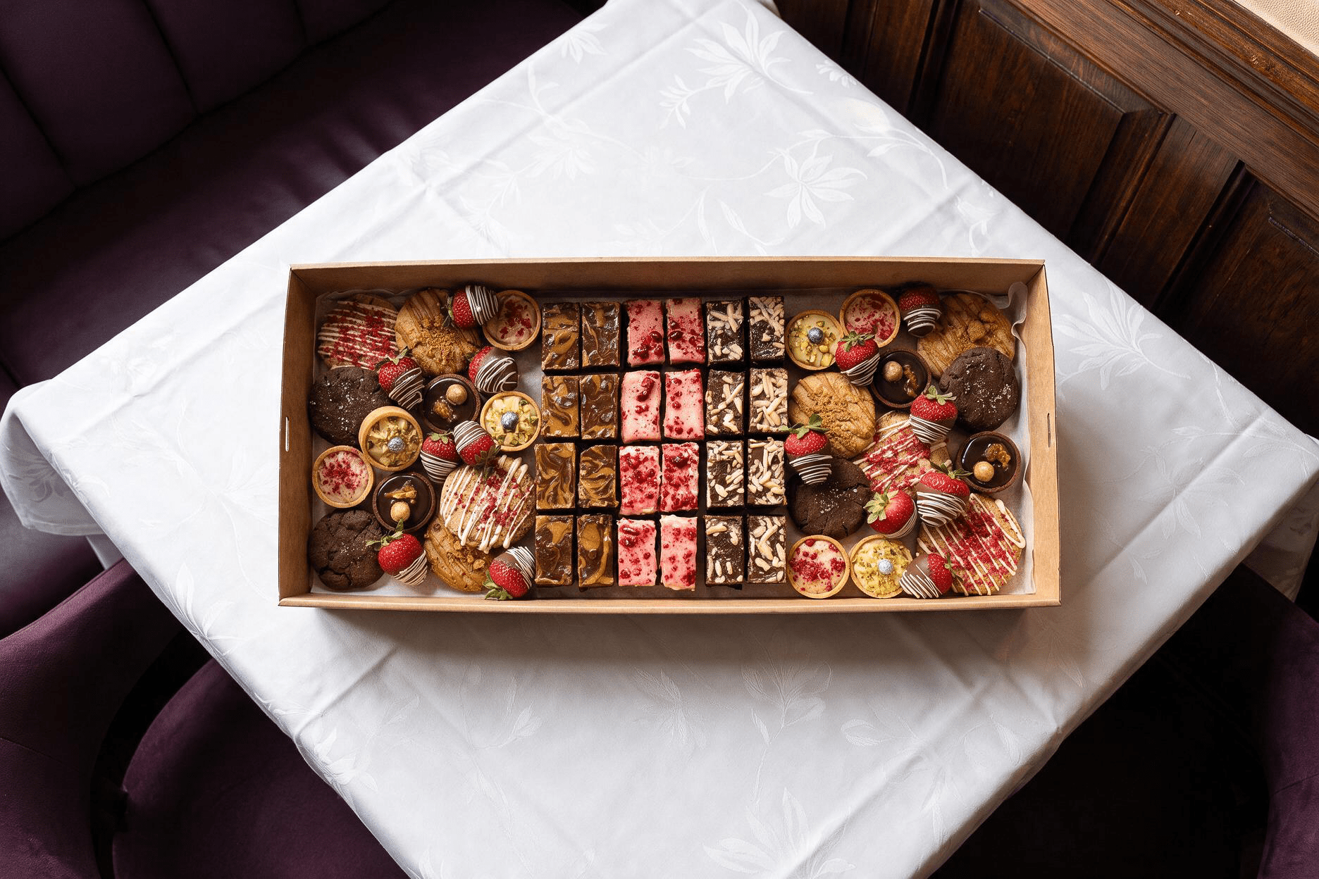 A professionally presented selection of catered sweets.